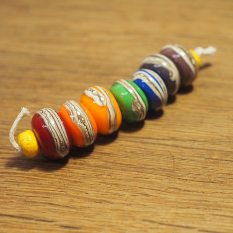 Handmade Lampwork Glass Beads - Rainbow Stripe