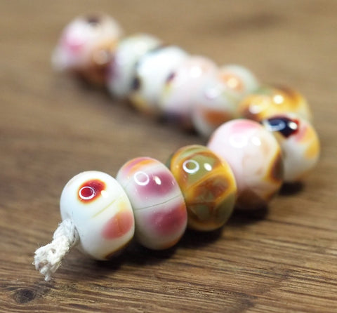 Handmade Lampwork Glass Beads - Pink and Brown Fritty Mix