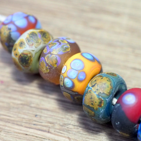 Handmade Lampwork Glass Beads - Rustic Silvered Set 2