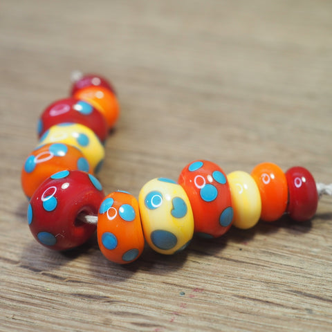 Handmade Lampwork Glass Beads - Warm Dotty Set